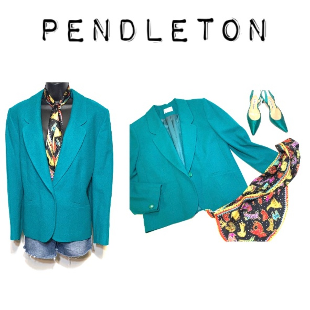 ☀️ 3/$25 VTG Teal Pendleton virgin wool blazer